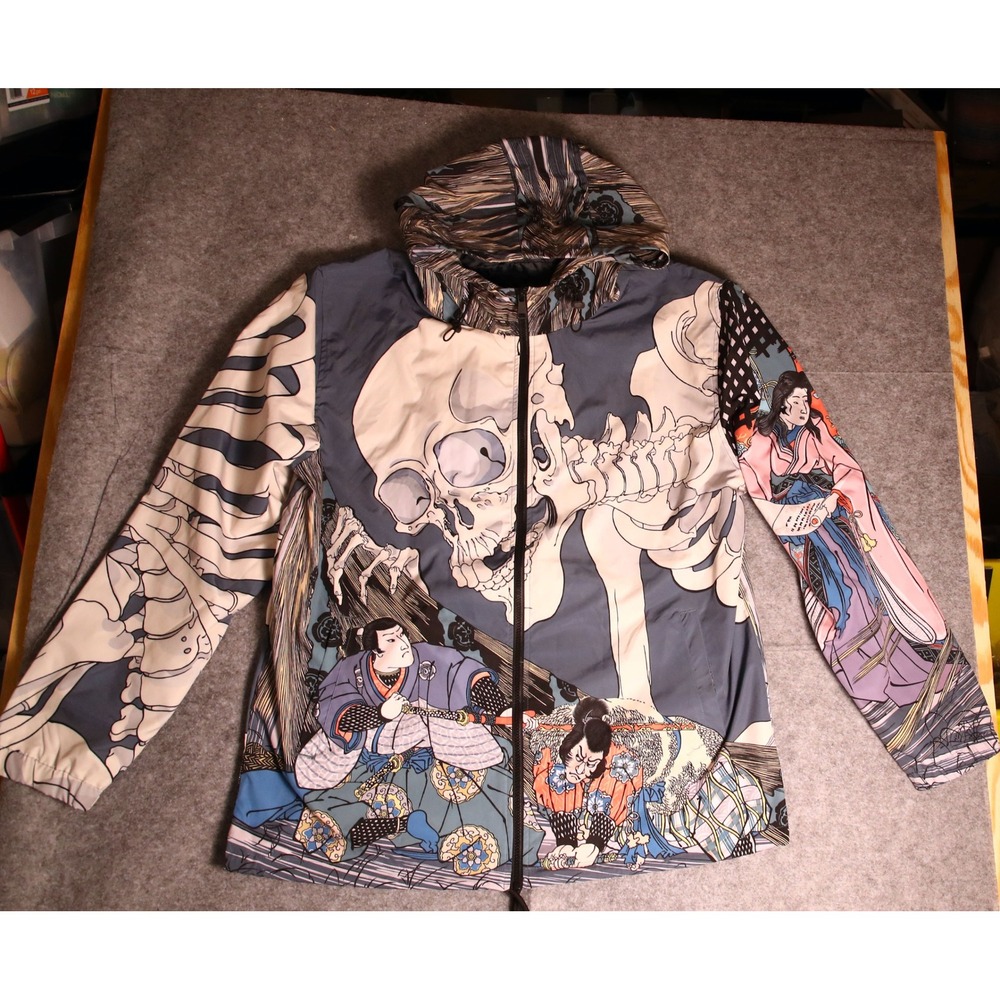 Rebel Vengeance Mens 3XL Japanese Samurai Skull Graphic Hooded Windbreaker/Rain